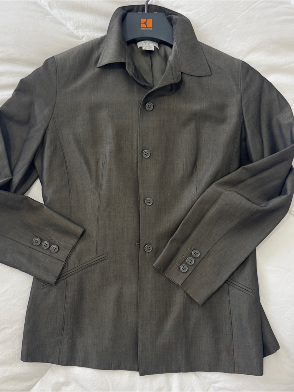LOFT Women's Charcoal Button-Up Shirt-style Blazer